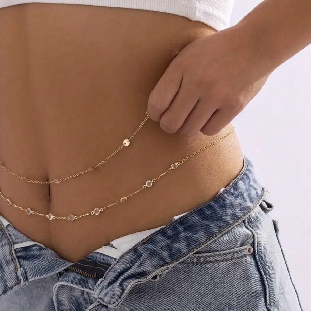 2 Pieces Golden Moissanite Embellished Sequin Waist Chain